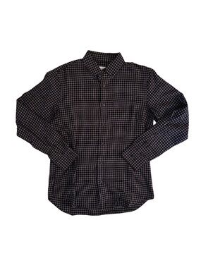 Club Monaco Men's Burgundy and Black Checkered Flannel Shirt